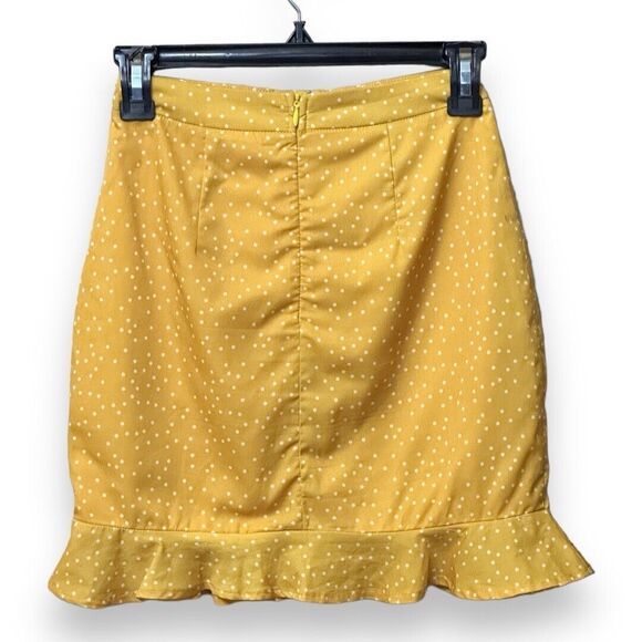Revolve By The Way Esme Polka Dot Yellow Ruffle Mini Skirt XXS Lace Up Front - Picture 2 of 8